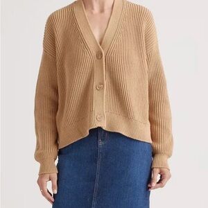 Quince Organic Cotton Fisherman Boxy Cropped Cardigan Sweater Women's XL